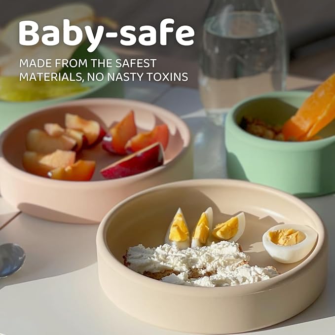 Solid Plate, Weighted Baby Toddler Plate, Silicone Plates for Baby, No-Division Kid Plates, Microwave & Dishwasher Safe Silicone Plate for Toddlers, No BPA, Blue Hour