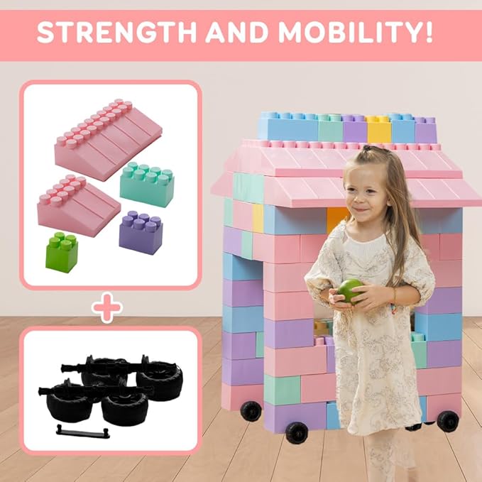 PLATPORTS Huge Blocks - Giant Plastic Blocks - Big Blocks - Jumbo Blocks - Big Building Blocks Jumbo - Jumbo Building Blocks - 86 Pieces Large Blocks for Kids Ages 1 to 8 with Wheels