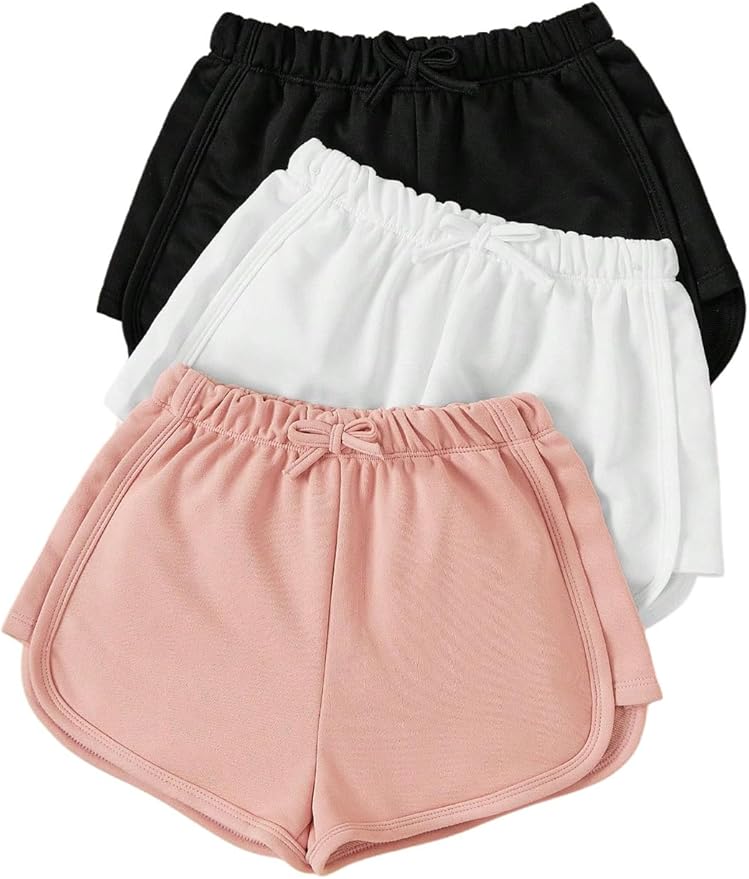 SHENHE Girl's 3 Pack Bow Front Dolphin Shorts Elastic Waist Casual Workout Athletic Shorts