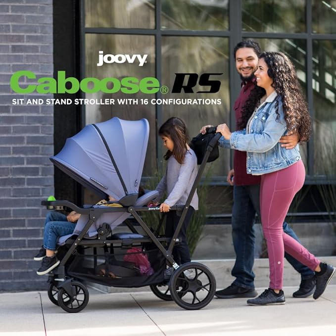 Joovy Caboose RS Sit & Stand Double Stroller for Children Up to 55 lb. with All-Terrain Wheels, UPF50+ Sun Canopy & Magnetic 5-Point Safety Harnesses, Slate