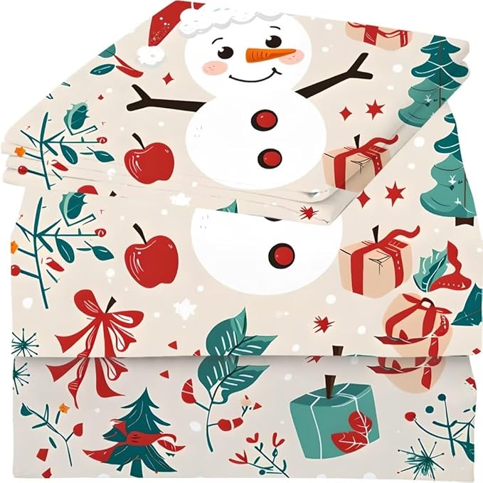 Beige Christmas Fitted Sheet Set Twin Size Cute Snowman Christmas Sheets for Girls Kids Cartoon Christmas Decoration Soft Christmas Bedding Set with 1 Flat Sheet +1 Fitted Sheet + 1 Pillowcase
