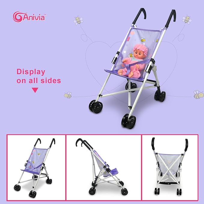 Anivia Stroller Toy Collection Doll Stroller Baby Doll Accessories for Toddlers 1-3Heart Design Gifts for Toddlers and Girls Toy Stroller