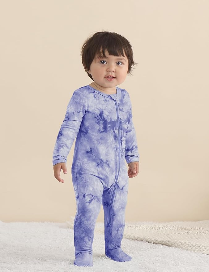 Jimonda Baby Girls Boys Footed Pajamas,Rayon From Bamboo,2 Way Zipper Long Sleeve Soft Sleeper Pjs,Infant Tie-dye Romper