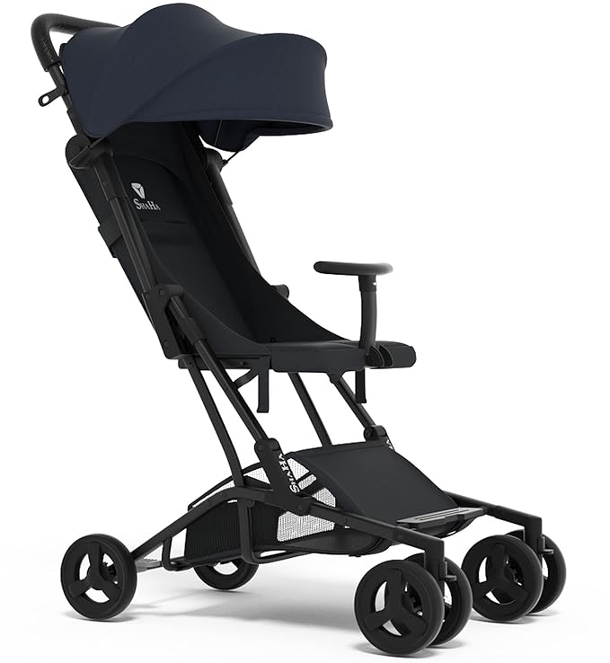 Lightweight Foldable Stroller for Toddlers - Travel & Airplane Stroller with Swivel Wheels, 1-Step Brake, Sun Canopy & Reclining Backrest