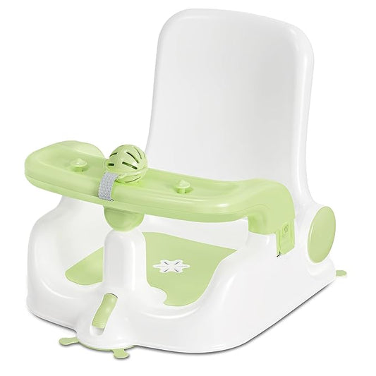 Baby Bath Seat with Sitting & Lying 2 Modes, 3-Speed Adjustment, Powerful Suction Cups, Infant Bathtub Chair with Washable Pillow, Folding and Hanging