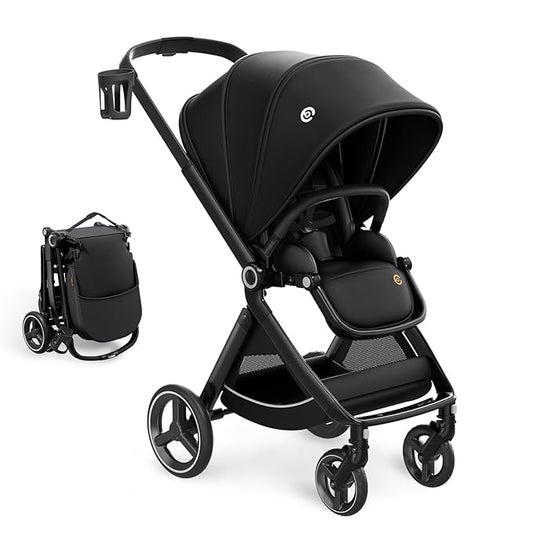 EMU Reversible Baby Stroller with Reversible Seat Full-Size Infant Stroller with Full Recline Cockpit Compact Foldable Pram Carriage for Outdoor City - Black