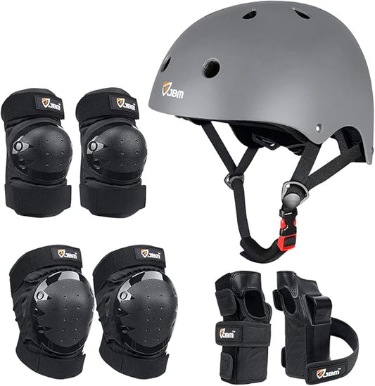 JBM Adult & Kid Skating Protective Gear Set for Beginner to Advanced, Skateboard Helmet Knee and Elbow Pads with Wrist Guards for Inline Roller Skating, Scooter, Skateboarding