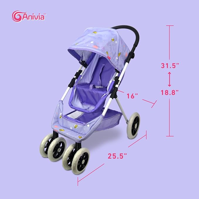 Anivia Dolls Pram, Doll Pushchair, 2 in 1 Stroller Dolls Pushchair Pram Toys Gift for Kids, Suitable Dolls Up to 18 inch