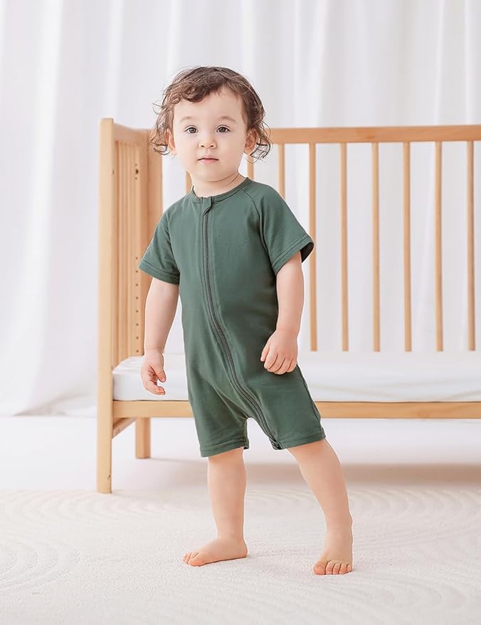 JunNeng 2 Pack Footless Long/Short Sleeve Baby Romper with Zipper Cotton Infant Sleepwear