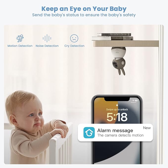 ieGeek Baby Monitor with 2K HD Resolution, Pan-Tilt-Zoom Video Baby Monitor Camera, 5'' LCD Screen & App Control, Night Vision, Cry and Motion Detection, Temp & Humidity Sensor, Two Way Audio, VOX