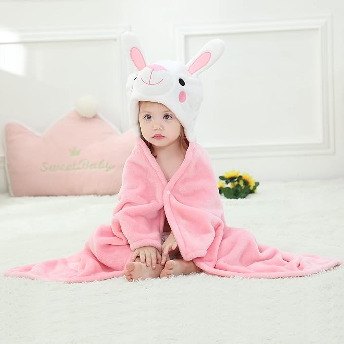 Baby Bath & Hooded Towels Kid Wearable Hoodie Blanket Baby Towels with Hood Soft Cozy Flannel Toddler Bath Towel Gifts for Boys Girls(Rabbit 50 * 40)