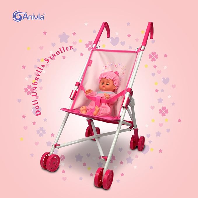 Anivia Baby Doll Collection Doll Stroller Heart Design Gifts for Toddlers and Girls Foldable Doll Stroller
