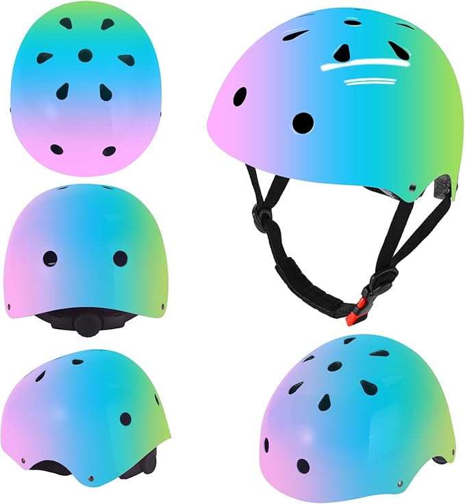 Adjustable Color Gradient Skateboard Helmet for 3-5-8-14+Ages【Toddler Kids Youth Adult】 Girls Boys Woman.Bike Helmet for Multi-Sports Cycling Bicycle Scooter Inline Roller Skate Rollerblading