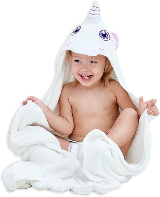 HIPHOP PANDA Hooded Towel - Rayon Made from Bamboo, Bath Towel with Bear Ears for Newborn, Babie, Toddler, Infant - Absorbent Large Baby Towel - Unicorn, 37.5 x 37.5 Inch