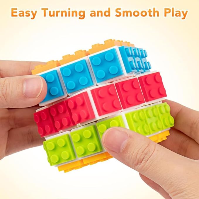 D-FantiX Building Brick Blocks 3x3x3 Speed Cube Toy, Build-On Brick 3D Magic Cube, Handheld Brain Teaser Puzzles Gift Ideas, Puzzle Building Cube Game for Kids Adults (Included Brick Separator)