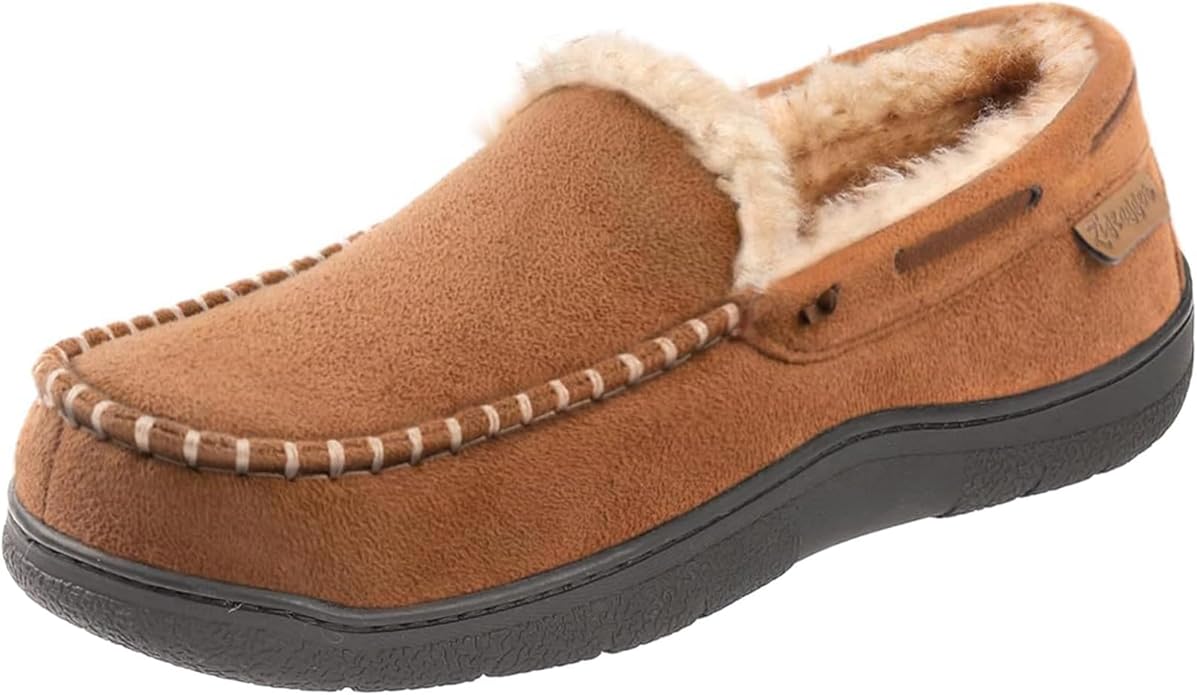 Zigzagger Men's Moccasin Slippers Memory Foam House Shoes, Indoor and Outdoor Warm Loafer Slippers