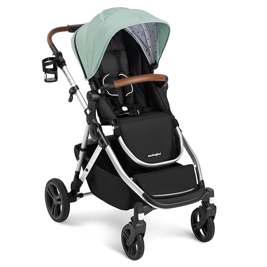 Mockingbird Single-to-Double Stroller 2.0 - Modular Full-Size Baby Stroller for 1, 2 or 3 Kids - Includes Cup Holder - Sage