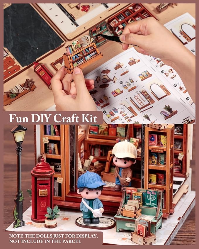 Cutefun Book Nook Kit, DIY Miniature Dollhouse Library Kit for Adults and Teens, Tiny House Building Bookshelf Insert Decor with LED Light, Gifts for Family and Friends (Jack's Bookery)
