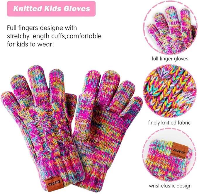 Kids Winter Hat Gloves Scarf Set,Girls Toddler Children Hats Beanie with Pom Knit Neck Warmer Gaiter Mittens Fleece Lined Set