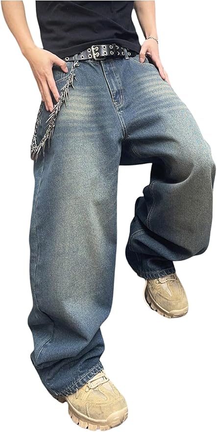 SHENHE Men's Wide Leg Jeans Vintage Baggy Jeans Casual Loose Fit Denim Pants with Pockets