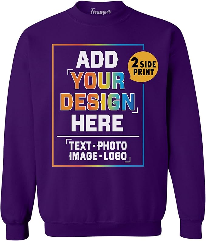 TEEAMORE Custom Front & Back Print T-Shirt Hoodie Sweatshirt Long Sleeve Tank Top with Your Image for Men Women Kids Baby