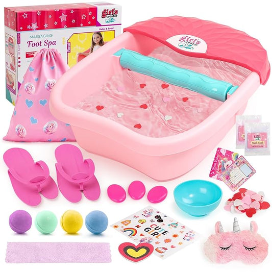 Kids Foot Spa Kit with Pedicure Set for Girls 3-8, All-in-1 Kids Spa Day Kit with Bubble Soak & Massage, Sleepover Party Birthday Gifts