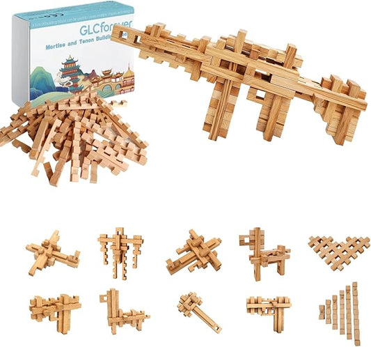 Toy Gun Educational Wooden Building Blocks - 53 Pcs Assembled into 10+ Various Shapes, STEM Toy Gift for Kids, Building Toys for Ages 5+ and Adults