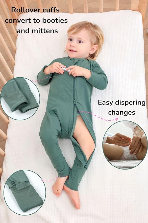 JunNeng 2 Pack Footless Long/Short Sleeve Baby Romper with Zipper Cotton Infant Sleepwear