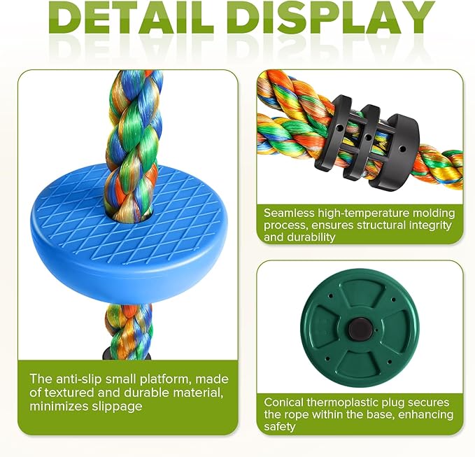 ZNCMRR Rope Swing for Tree Disc Swings Tree Swing for Kids Single Disc Seat and Climbing Rope for Kids Heavy Duty Swing Set for Backyard Playground Accessories Swingset Accessories Outdoor(Green)