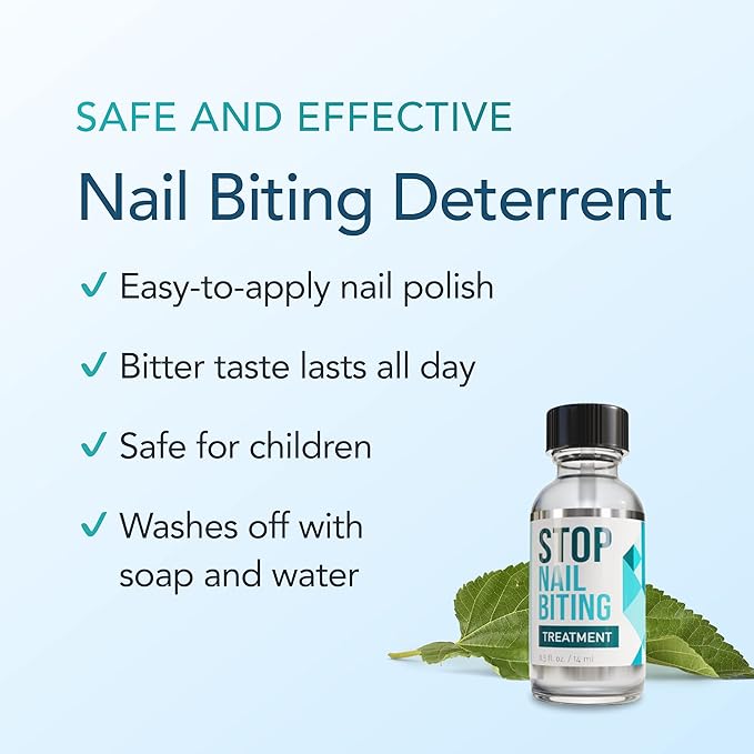 Stop Nail Biting Treatment - Clear, Bitter-Tasting Nail Polish To Stop Nail-Biting - Easy To Apply and Safe For Children - Nail Strengthener Solution - Nail Care for Healthy Nail Growth (0.5 fl oz)
