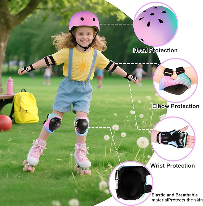 Kids Bike Helmet for 3-5-8-14+ Age Girls and Boys, Kids Helmet with Knee Pads Elbow Pads Wrist Guards,Ventilation Multi-Sport Scooter Roller Skate Rollerblading Skateboarding Climbing Cycling