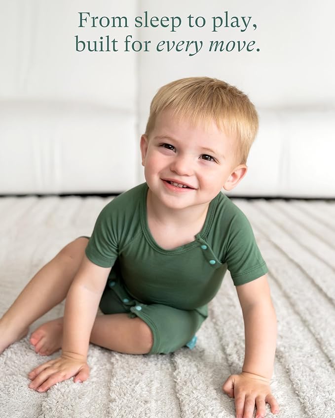 SuperSoft Short Sleeve Baby Romper, Unisex Bamboo Viscose One-piece Summer Pajamas, Boy Girl Footless Jumpsuit Snap Closure