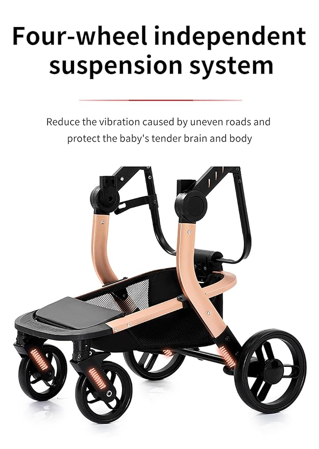 PU Leather 2 in 1 Baby Stroller Convertible Reversible Standard Baby Pram Portable Pushchair Infant Buggy Carriage Foldable High Landscape Pram for Toddler Newborn (2US518-Black)