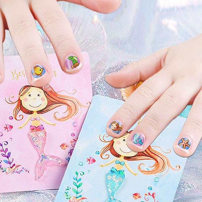 db11 Mermaid Nail Art Stickers Decals for Teens, 200+ Mermaid Princess Nail Wraps Tips for Fingernail Toenail Acrylic Decoration Easter Birthday Party Favors