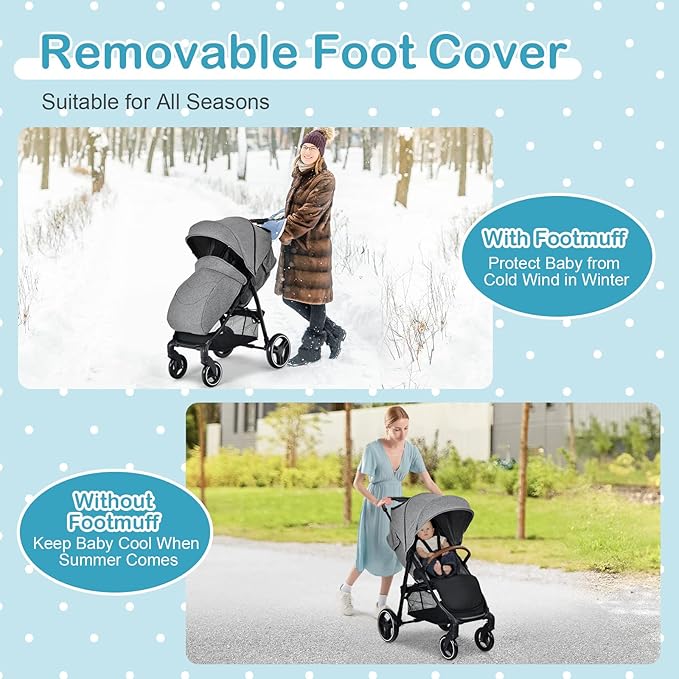 HONEY JOY Baby Stroller, Foldable High Landscape Infant Carriage with Foot Cover, Adjustable Backrest & Canopy, Suspension Wheels & Storage Basket, Newborn Pushchair Stroller for Boys Girls (Gray)