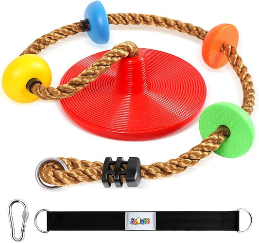 Climbing Rope Tree Swing with Platforms and Disc Swing Seat Set Outdoor Playground Accessories for Kids Including Hanging Strap & Carabiner Rope Swings for Tree Outdoor Swing Set Accessories