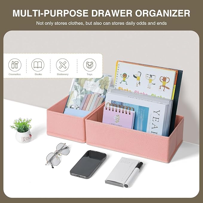 DIMJ Drawer Organizer for Clothing, 15 Pack Fabric Drawer Organizer Bins, Foldable Sock Organizer for Drawer, Dresser Organizer for Clothes, Socks, Bra, Tie (Pink)