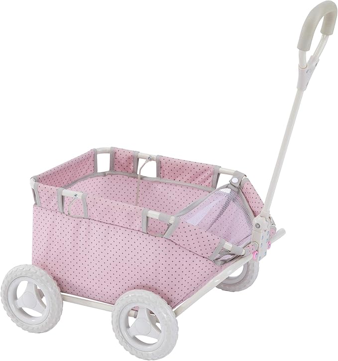 Olivia's Little World - Polka Dots Folding Princess Baby Doll Wagon, Toy Storage Wagon, Doll Furniture, Pink Polka Dots