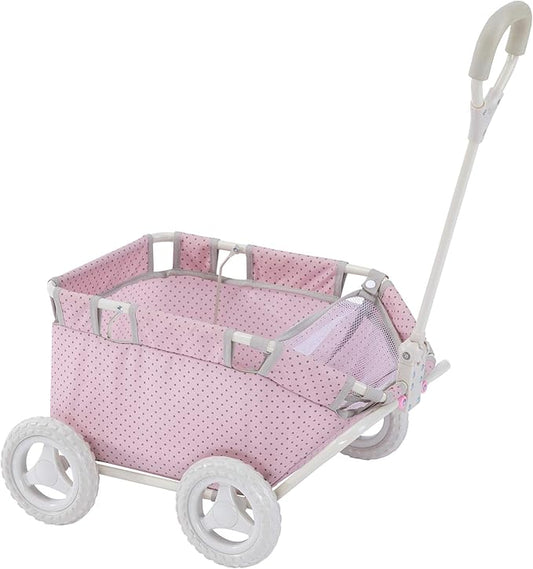 Olivia's Little World - Polka Dots Folding Princess Baby Doll Wagon, Toy Storage Wagon, Doll Furniture, Pink Polka Dots