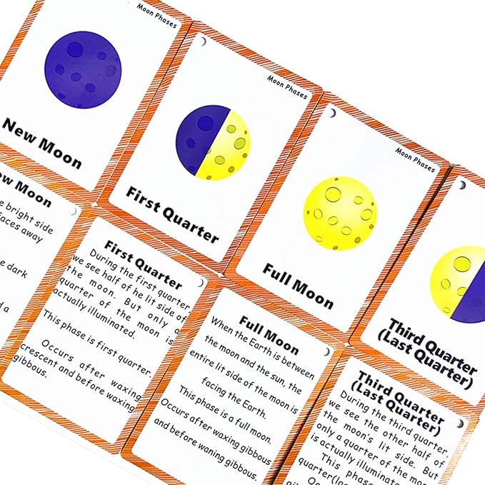 Set of Moon Phase Flash Cards for Toddlers(9 Count) | Kids Learning Flashcard & Montessori Pocket Cards | Perfect for Pre-K Decor Background Wall Stickers, Teacher/Autism Therapists Tools