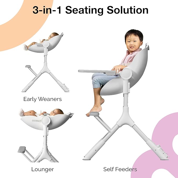 ORIBEL Cocoon Z High Chair & Seat Liner Combo | Convertible High Chair for Newborn to Toddler | Easy Move Gliders | Easy to Clean | Ice Gery