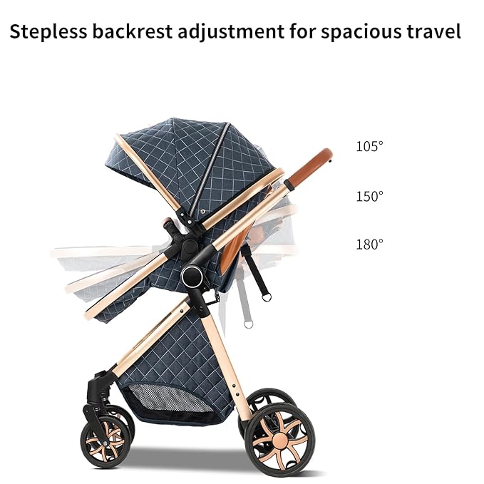 2 in 1 Baby Stroller, Convertible Pram, Reversible Standard Stroller, Portable Baby Buggy, Infant Carriage, Foldable High Landscape Pushchair for Toddler Newborn (225 Blue)