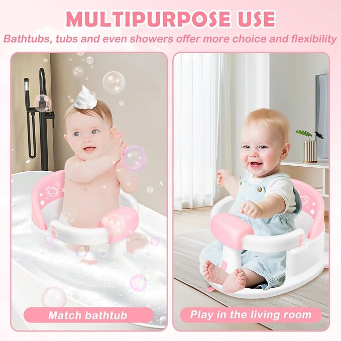 Baby Bath Seat for Babies 6 Months & up,Baby Bath Seat,Non-Slip Toddler Bath Seat, Sit Up Bath Seat for Baby,Safe Infant & Newborn Bathtub Chair with Soft Cushion,Pink