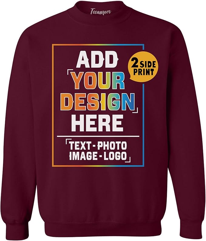 TEEAMORE Custom Front & Back Print T-Shirt Hoodie Sweatshirt Long Sleeve Tank Top with Your Image for Men Women Kids Baby