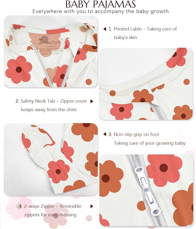 Jimonda Baby Girls Boys Footed Pajamas,Rayon From Bamboo,2 Way Zipper Long Sleeve Soft Sleeper Pjs,Infant Tie-dye Romper