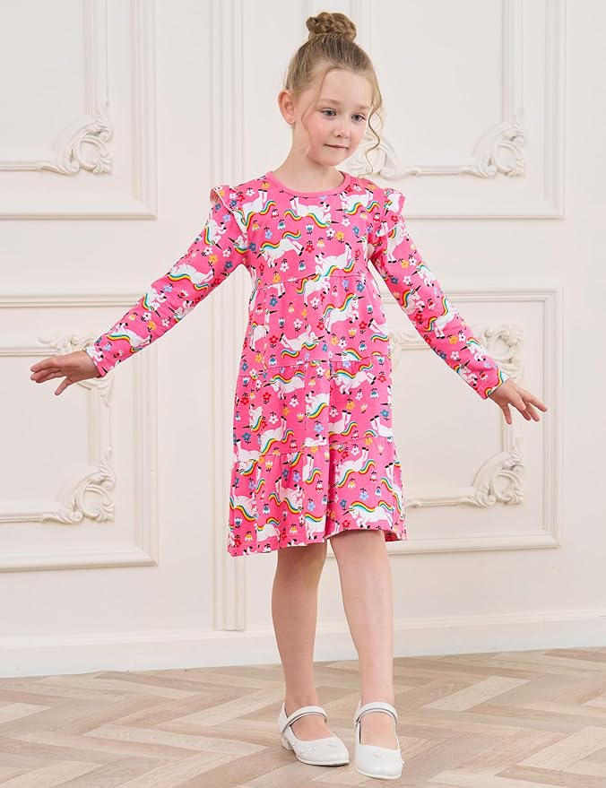 Bumeex Girl's Dresses Cotton Ruffle Sleeve Tiered Swing A-Line Cute Midi Casual Sundress