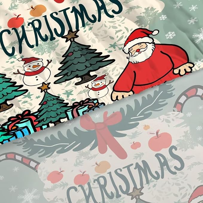 Christmas Sheets Twin Soft Microfiber Pattern Bed Sheet Set Winter Holiday Sheets Set Green Christmas Snowflake Bedding Set with 14 Inches Deep Pocket Fitted Sheet 1 Pillowcase and 1 Flat Sheet