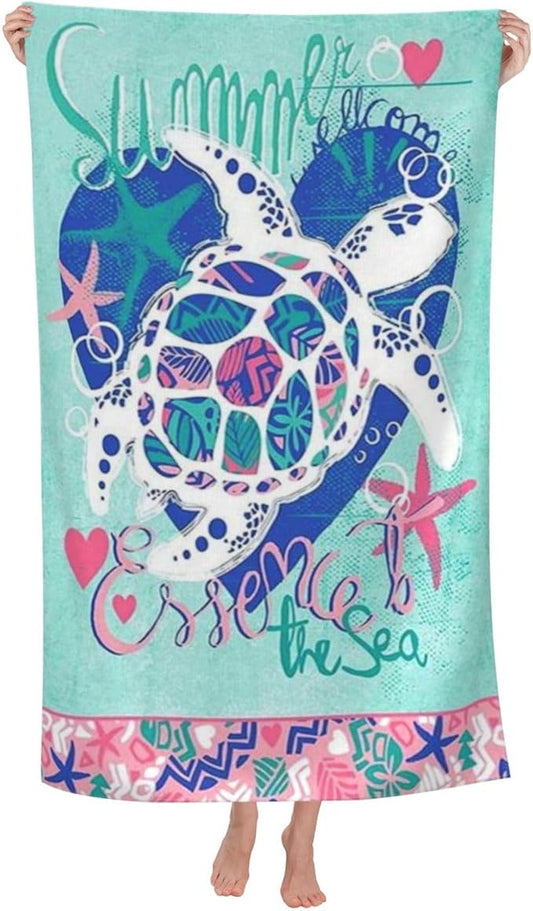 Cute Sea Turtle Beach Towel for Men/Adults, Personalized Microfiber Beach Towels Bulk, Quick Dry Beach Towel for Pool, Lightweight Bath Towels Oversized Clearance 30"x 60"