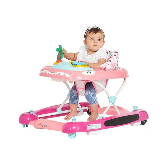 Dream On Me Baby Steps Baby Walker in Pink, Adjustable Three Position Height Setting, Removable Tray, Easy to Fold and Store Baby Walker