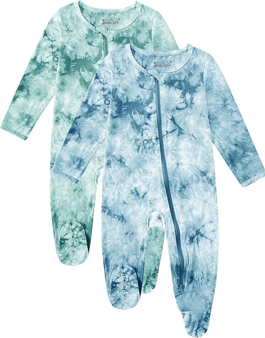Jimonda Baby Girls Boys Footed Pajamas,Rayon From Bamboo,2 Way Zipper Long Sleeve Soft Sleeper Pjs,Infant Tie-dye Romper